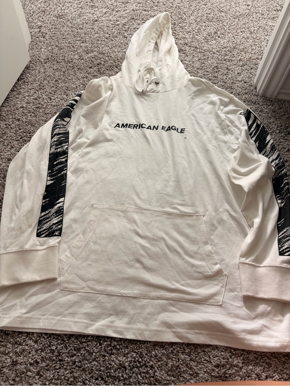 American Eagle  White Hoodie with Black Sleeve trim